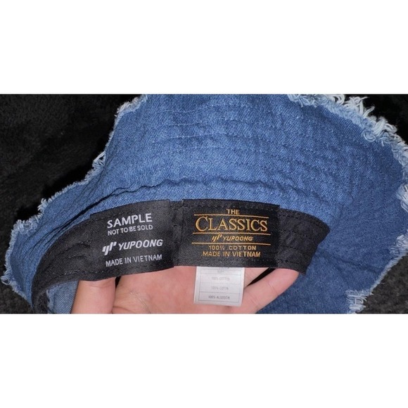 Hurley Denim Olivia Fringed‎ Raw Hem Bucket Hat Yupoong The Classics Sample RARE main image 4